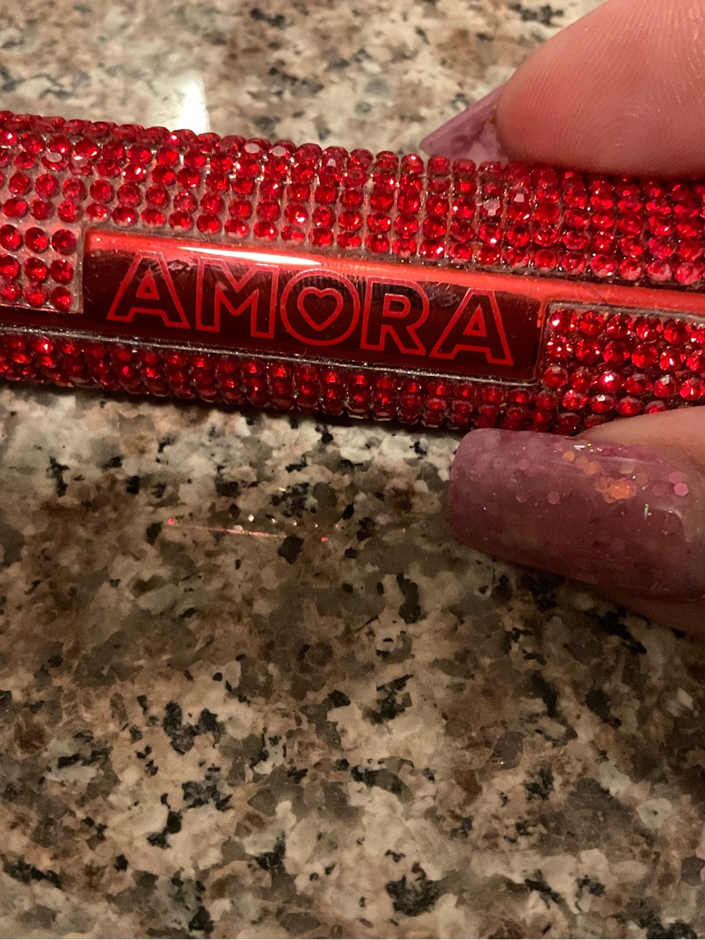 AMORA Red Rhinestone Lipstick Case